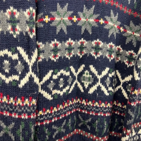 Vintage Green Tag J.Crew 100% Wool Snowflake Pattern Knit Sweater - Picture 4 of 9